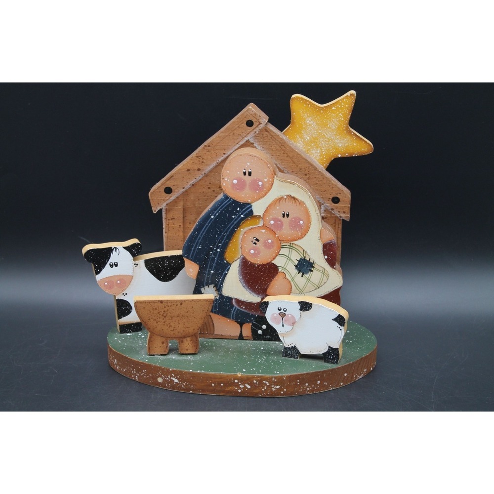Country Folk Art Wooden Nativity Scene Hand Painted Christmas Decor 8" Tall